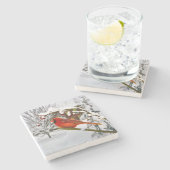 Kardinals-Vogel im Schnee Steinuntersetzer (Seitenansicht)