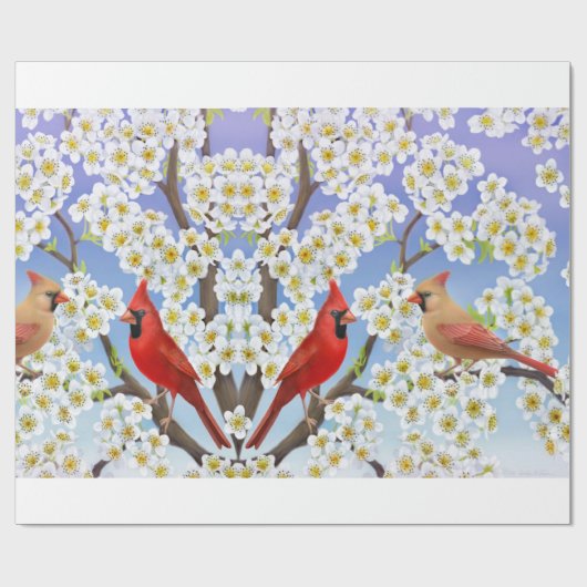 Kardinals-Vögel in Apple blüht Geschenk-Verpackung Geschenkpapier (Flach)