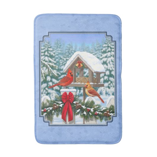 Kardinals Weihnachtsfest Blau Badematte (Vorderseite Vertikal)