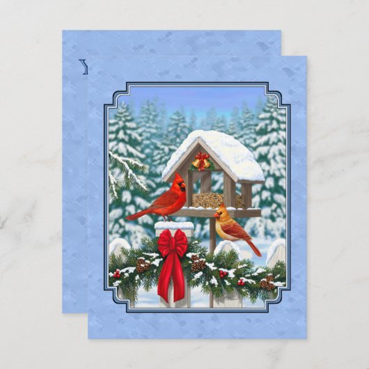 Kardinals Weihnachtsfest Blau Einladung (Vorne/Hinten)