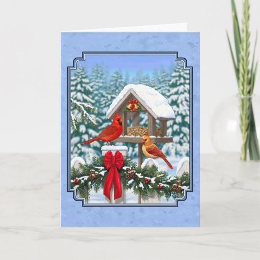 Kardinals Weihnachtsfest Blau Feiertagskarte (Vorderseite)