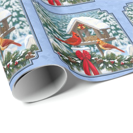 Kardinals Weihnachtsfest Blau Geschenkpapier (Rolleneckpunkt)