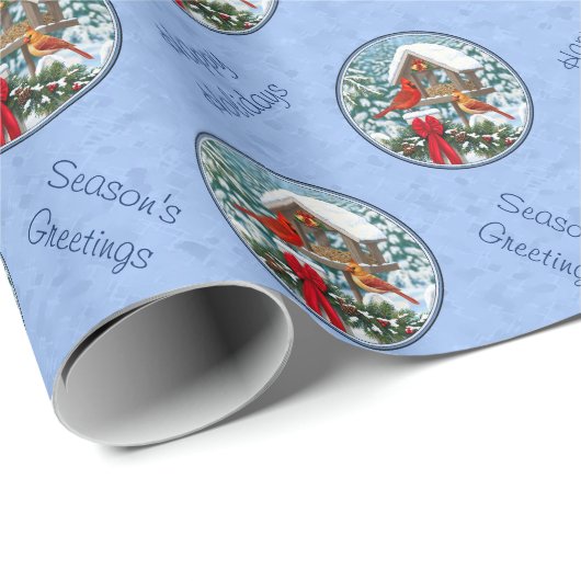 Kardinals Weihnachtsfest Blau Geschenkpapier (Rolleneckpunkt)