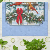 Kardinals Weihnachtsfest Blau Geschirrtuch (Gefaltet)