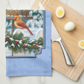 Kardinals Weihnachtsfest Blau Geschirrtuch (Viertel Falte)