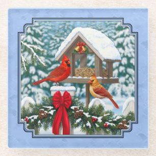 Kardinals Weihnachtsfest Blau Glasuntersetzer