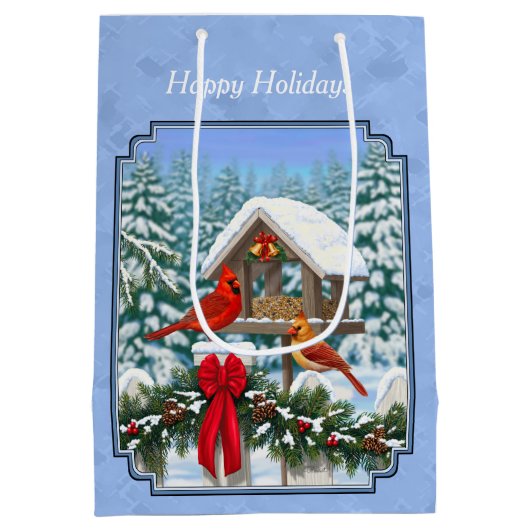 Kardinals Weihnachtsfest Blau Mittlere Geschenktüte (Rückseite)