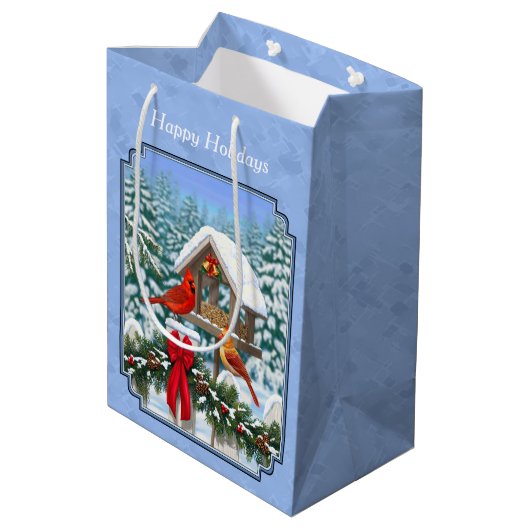 Kardinals Weihnachtsfest Blau Mittlere Geschenktüte (Rückseite Schrägansicht)