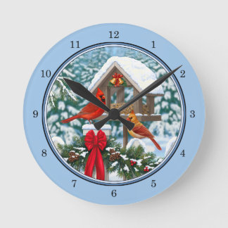 Kardinals Weihnachtsfest Blau Runde Wanduhr