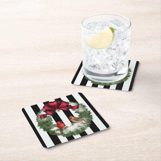 Kardinals-WeihnachtsWreath und -streifen Rechteckiger Pappuntersetzer (Vor Ort)