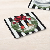 Kardinals-WeihnachtsWreath und -streifen Rechteckiger Pappuntersetzer (angewinkelt)