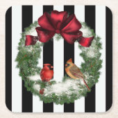 Kardinals-WeihnachtsWreath und -streifen Rechteckiger Pappuntersetzer (Vorderseite)