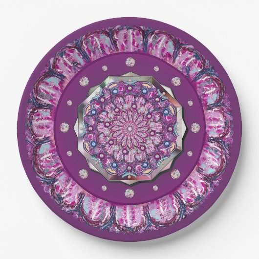 Kardinalsrote Rosette Pappteller (Vorderseite)