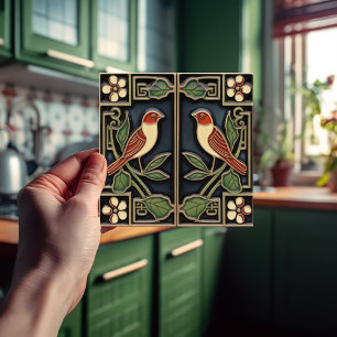 Kardinalvögel Blumen Art Deco Nouveau Wanddekorati Fliese