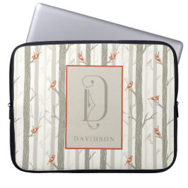 Kardinalvögel in Birken, Monogramm, Nachname Benut Laptopschutzhülle