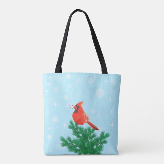 Kardinalvogel und wilde Beeren auf hellblau Tasche (Rückseite)