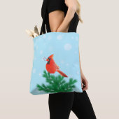 Kardinalvogel und wilde Beeren auf hellblau Tasche (Von Nahem)