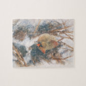 Kardinalweibchen Winter Aquarell Puzzle (Horizontal)
