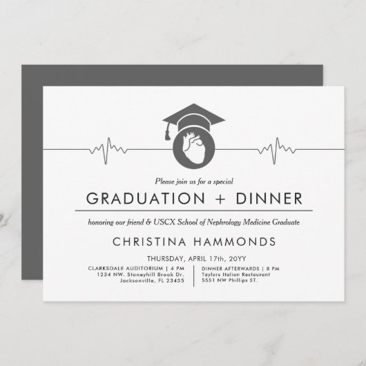 Kardiologe Abschluss | Minimalistische Einladung (Vorne/Hinten)