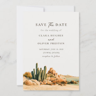 Kardonen-Kaktus-Teal-Wasser-Hochzeit am Strand von Save The Date