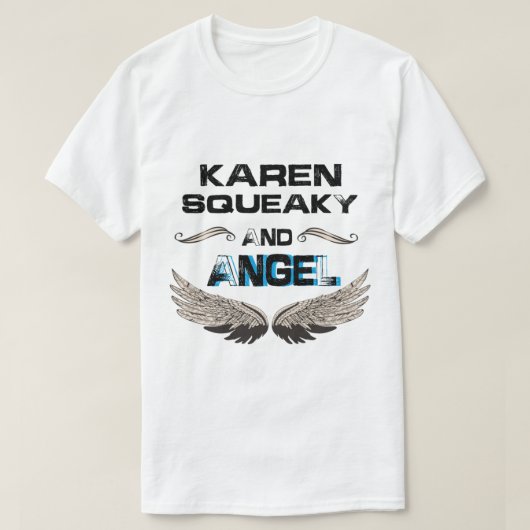 Karen Squeaky und Engel Niedlich weiß und schwarz T-Shirt (Design vorne)