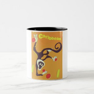 Karibik-Affe im Vintage-Reisestilplakat Zweifarbige Tasse