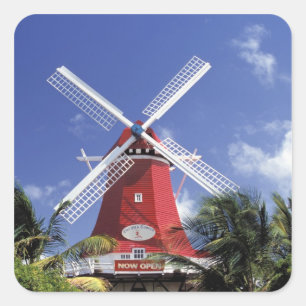 Karibik, Aruba. Alte Mühle, umgebaut in 'Mühle Quadratischer Aufkleber