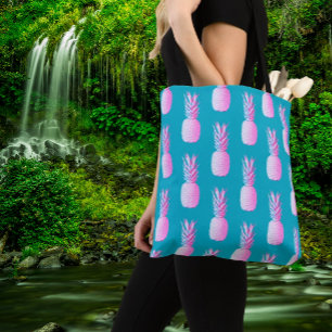 Karibik Blau Farbige rosa Ananas  Tasche