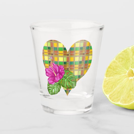 Karibik Buntes Tuch Madras Kariert Schnapsglas (Vorderseite)