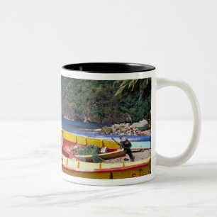 Karibik, BWI, St. Lucia, Segelboote, Soufriere. Zweifarbige Tasse