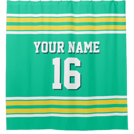 Karibik Green Yellow White Stripes Sports Jersey Duschvorhang (Vorderseite)