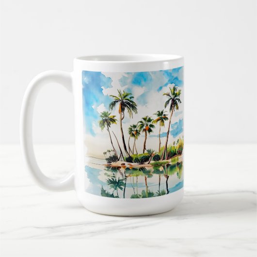 Karibik-Inselparadies-Wasserfarbe Palmen v2 Kaffeetasse (Links)