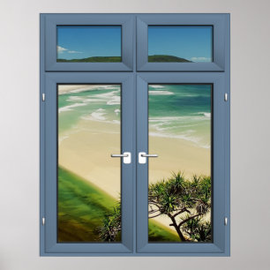 Karibik Sandy Beach Window Landschaft - Illusion Poster