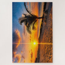 Karibik-Sonnenuntergang-Palmenbaum-Puzzle