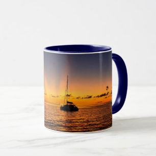 Karibik-Sonnenuntergang-Segelboot-Kaffeetasse Tasse