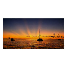 Karibik-Sonnenuntergangs-Segelboot-Glossy-Poster