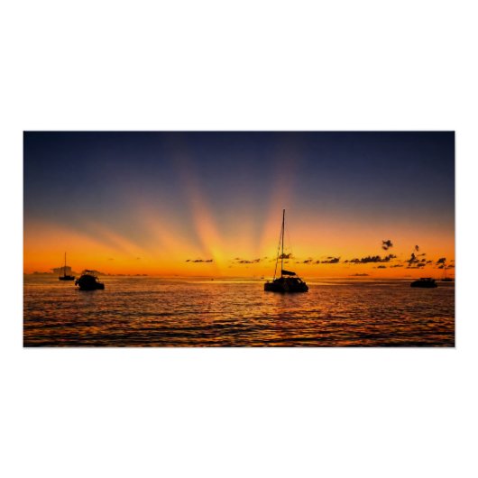 Karibik-Sonnenuntergangs-Segelboot-Glossy-Poster Poster (Vorderseite)