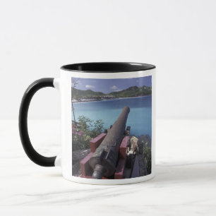 KARIBIK, St. Barts, Kanone zielt in die Bucht von Tasse