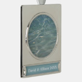 Karibik Wasser Abstrakt blauer Natur Banner-Ornament Silber (Rechts)
