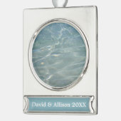 Karibik Wasser Abstrakt blauer Natur Banner-Ornament Silber (Links)