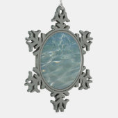 Karibik Wasser Abstrakt blauer Natur Schneeflocken Zinn-Ornament (Links)