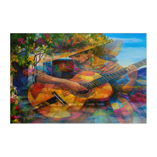 Karibikdame mit Gitarrenmalerei Acryl Wandkunst