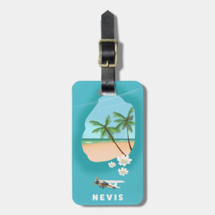 Karibikinsel Nevis Illustrierte Karte. Gepäckanhänger