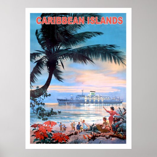 Karibikinseln, Kreuzfahrtschiff, Vintage Poster (Vorne)