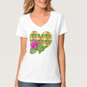 Karibische Bunte Stoff Madras Kariert T-Shirt