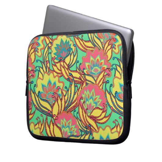 Karibische Farben Boho Blumenmuster Laptopschutzhülle (Vorderseite Links)