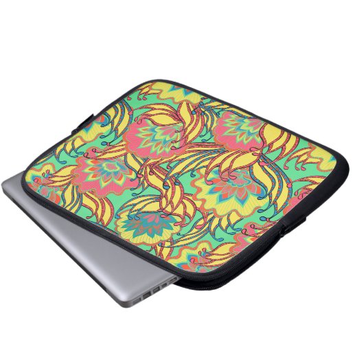 Karibische Farben Boho Blumenmuster Laptopschutzhülle (Vorne Knopf)