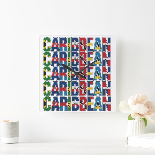 Karibische Flaggen Quadratische Wanduhr (Zuhause)