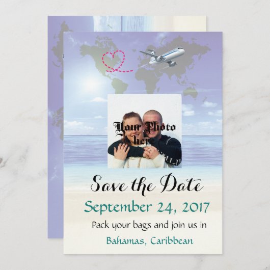 Karibische Hochzeit in Urlaubsort Save the Date Ka (Vorne/Hinten)