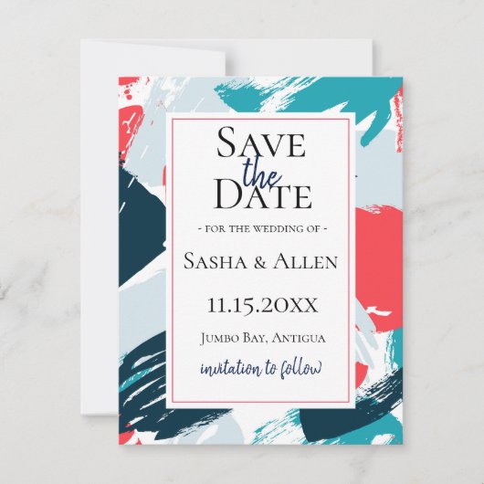 Karibische Hochzeiten in Farbe speichern das Datum Save The Date (Vorderseite)